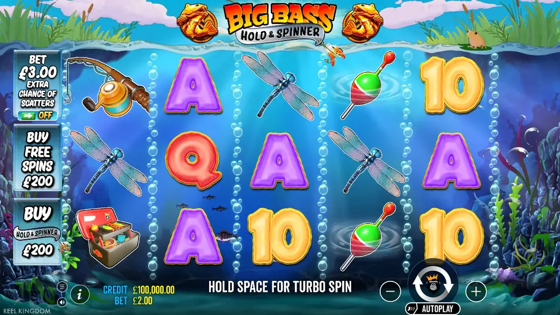 Big Bass Hold and Spinner base game grid in demo mode