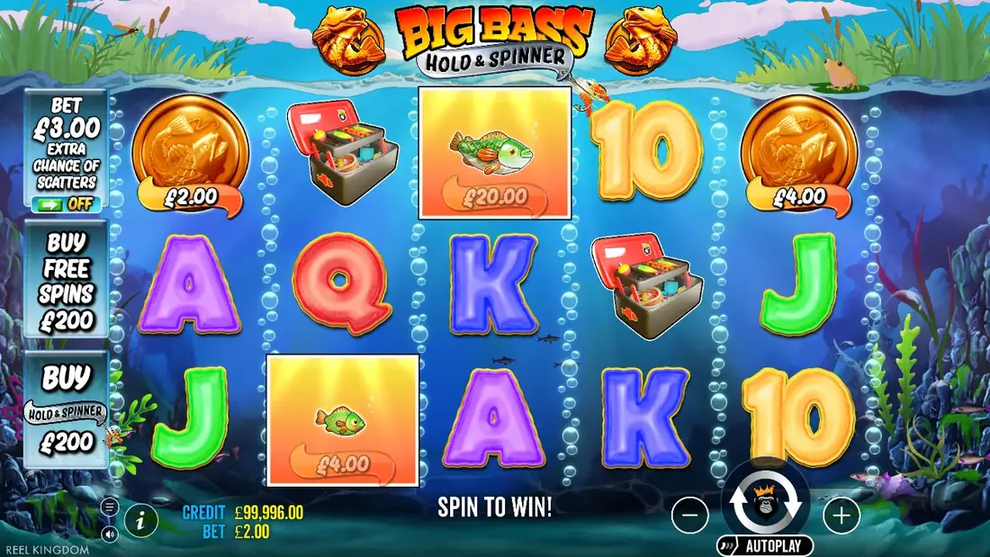 Symbols landing on a spin of Big Bass Hold and Spinner